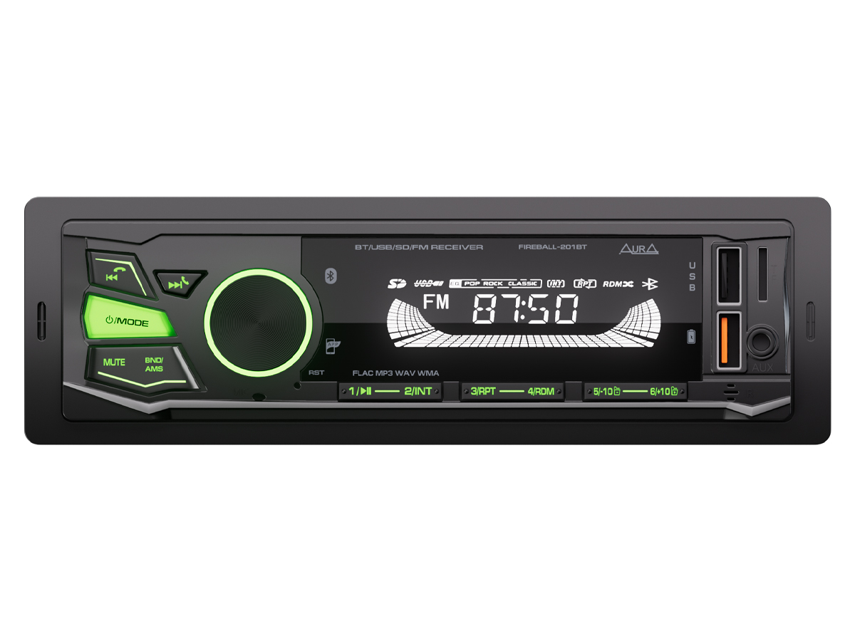 1-DIN USB/SD-ресиверы (без CD) AurA FIREBALL-201BT 