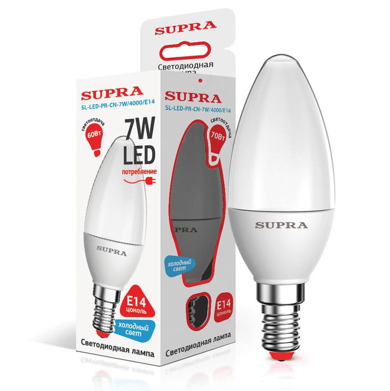 Лампы Supra SL-LED-PR-CN-7W/4000/E14