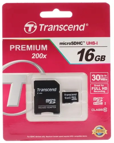 Карты памяти SD Transcend MicroSD 16Gb (SD adapter ) TS16GUSDHC10