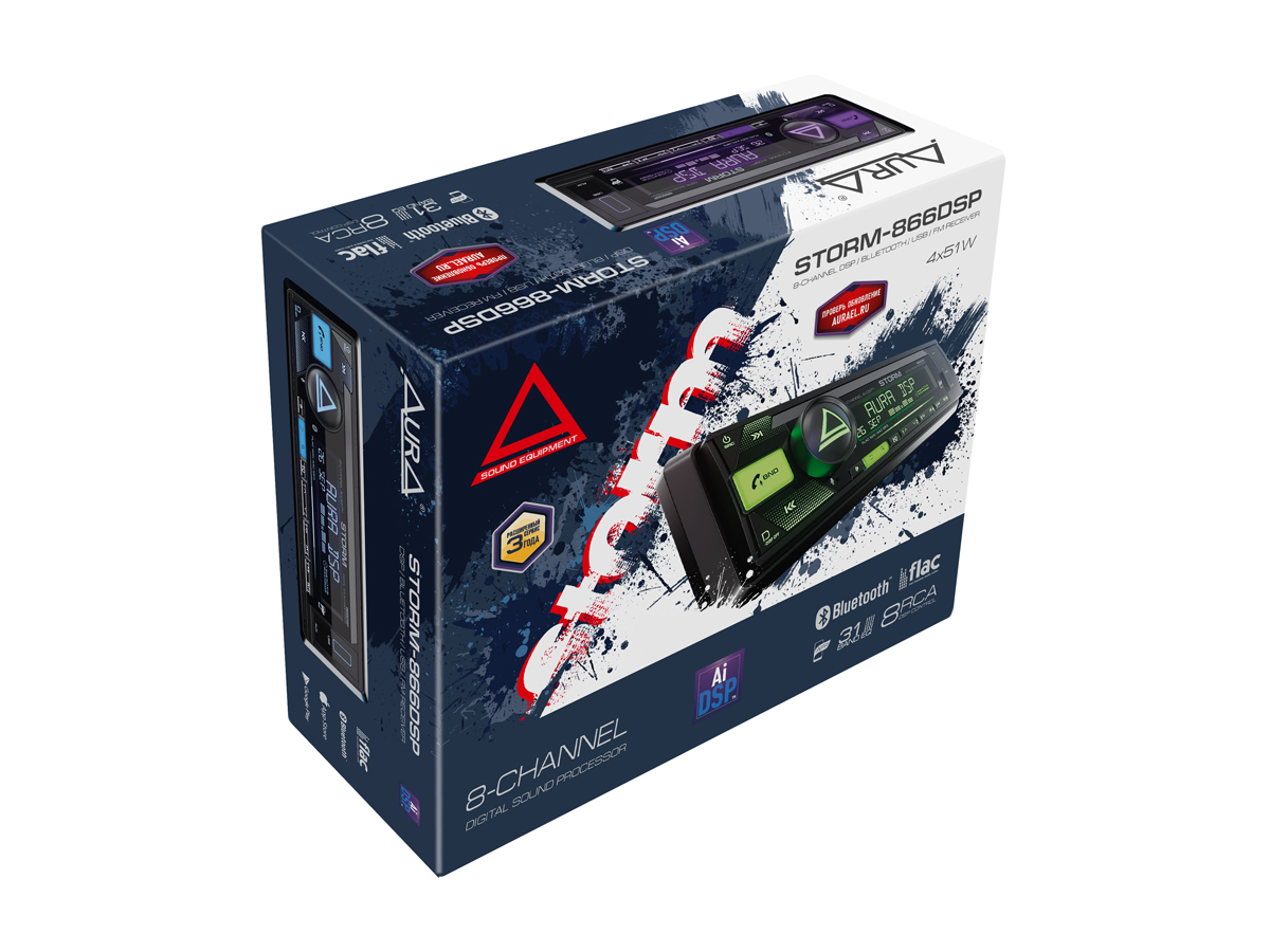 1-DIN USB/SD-ресиверы (без CD) AurA STORM-866DSP 