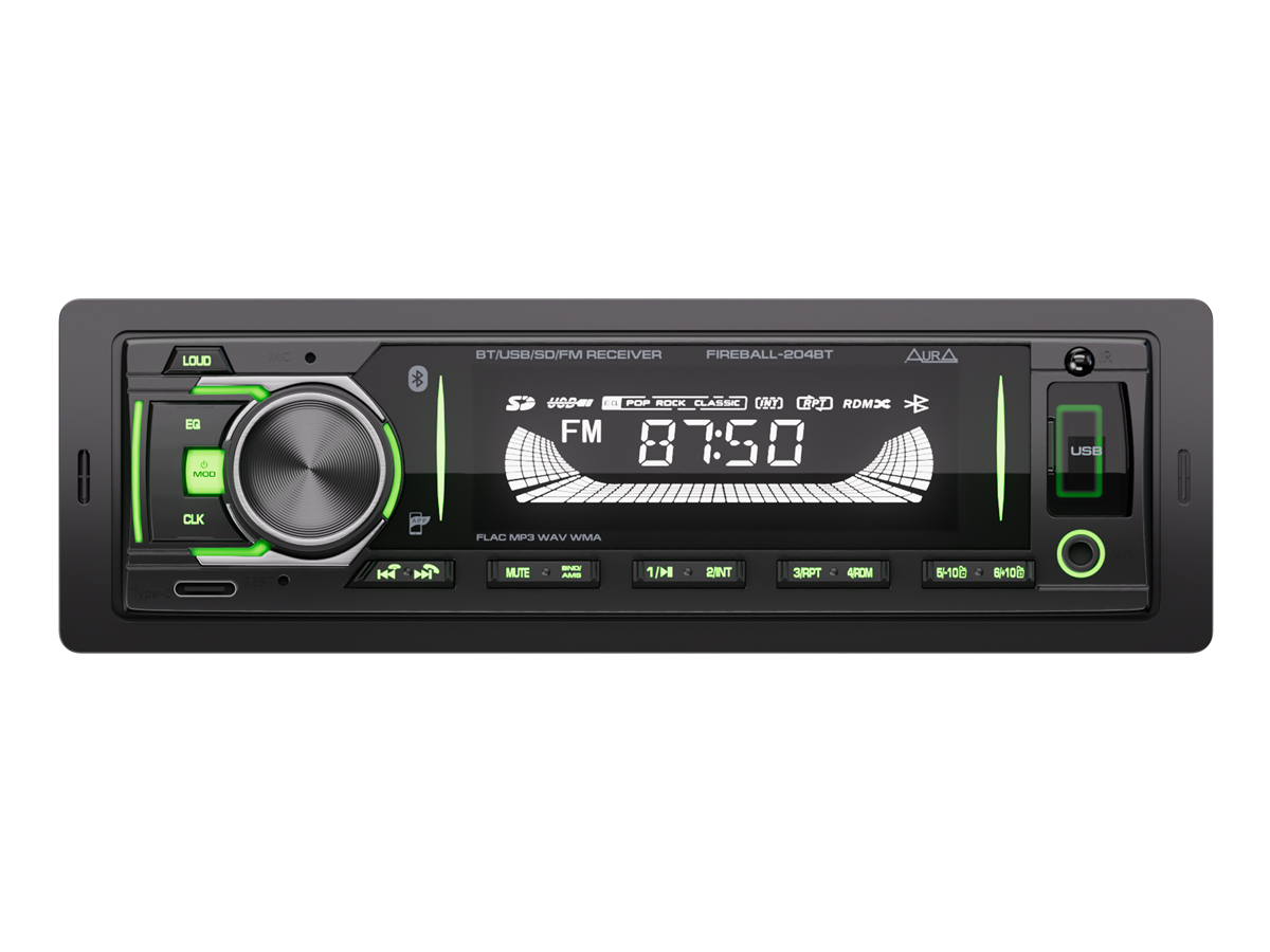 1-DIN USB/SD-ресиверы (без CD) AurA FIREBALL-204BT 