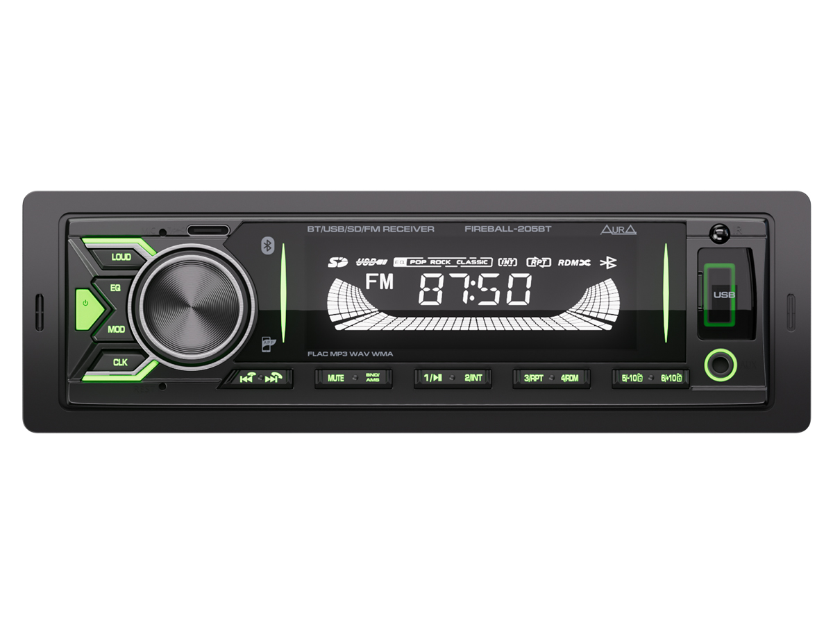 1-DIN USB/SD-ресиверы (без CD) AurA FIREBALL-205BT 