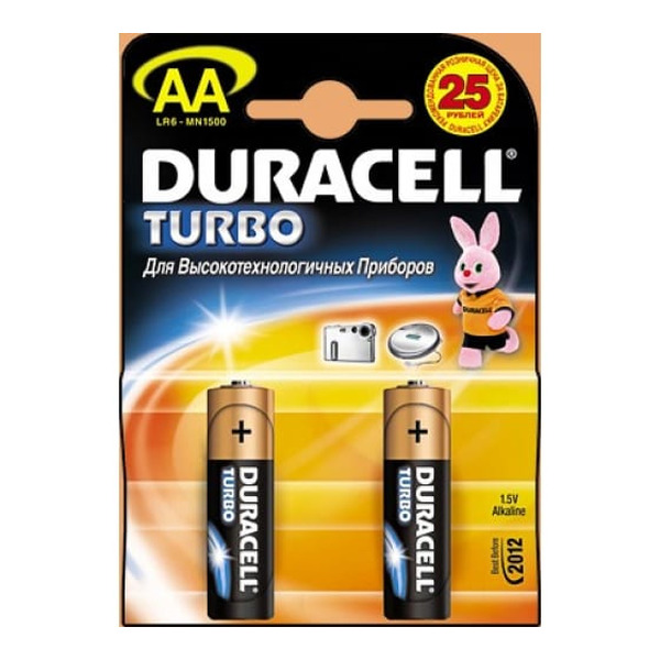 Батарейки Батарейка АА LR06-2BL Duracell Turbo 2 шт. в упаковке