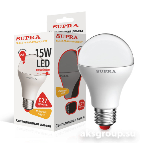 Лампы Supra SL-LED-PR-A60-15W/3000/E27