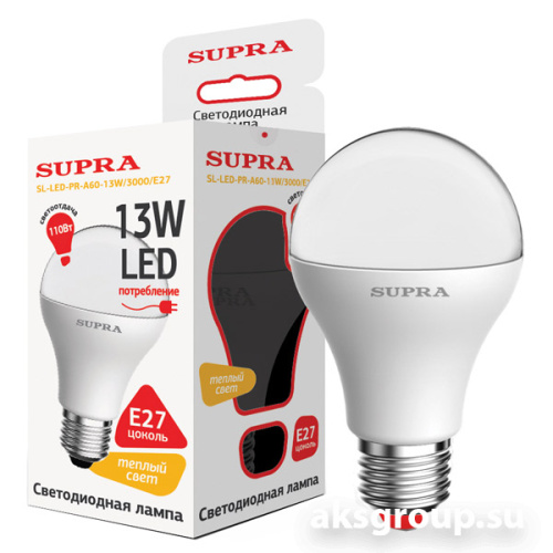 Лампы Supra SL-LED-PR-A60-13W/3000/E27