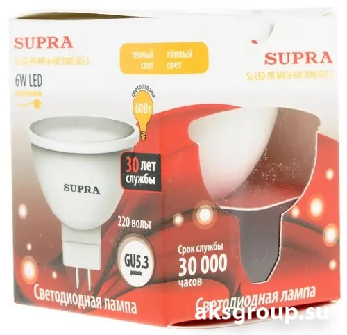 Лампы Supra SL-LED-PR-MR16-6W/3000/GU5.3