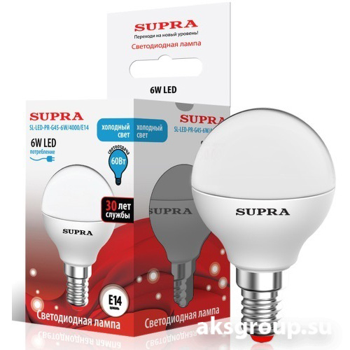 Лампы Supra SL-LED-PR-G45-6W/4000/E14