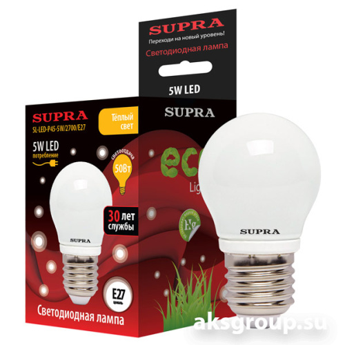 Лампы Supra SL-LED-P45-5W/2700/E27