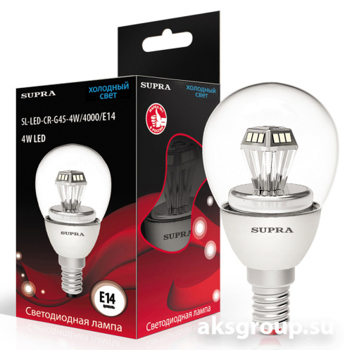 Лампы Supra SL-LED-CR-G45-4W/4000/E14