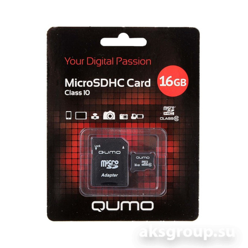 Qumo MicroSDHC 16Gb Class 10 (с адаптером SD)
