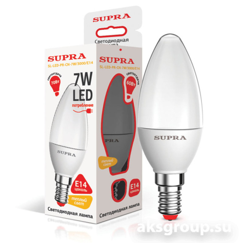 Лампы Supra SL-LED-PR-CN-7W/3000/E14