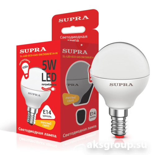 Лампы Supra SL-LED-ЭKO-G45-5W/3000/E14