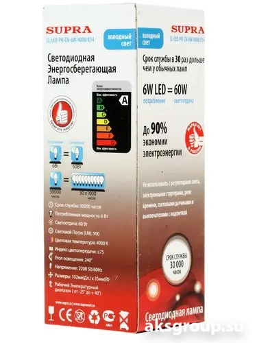 Лампы Supra SL-LED-PR-CN-6W/4000/E14
