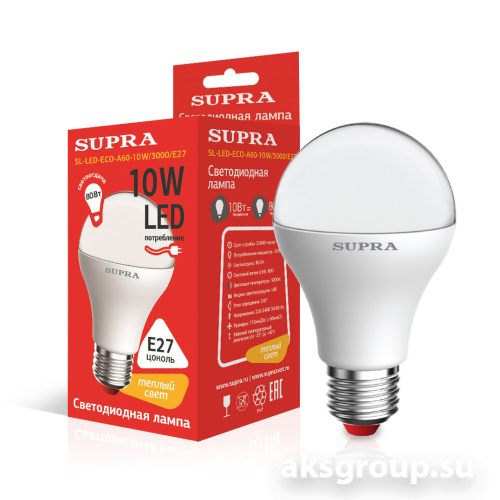 Лампы Supra SL-LED-ECO-A60-10W/3000/E27