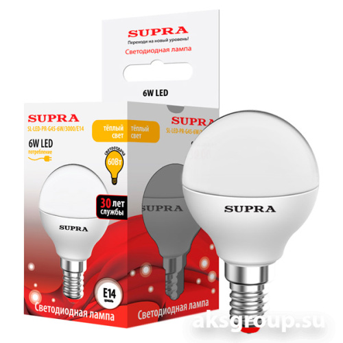 Лампы Supra SL-LED-PR-G45-6W/3000/E14
