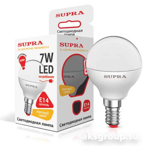 Лампы Supra SL-LED-PR-P45-7W/3000/E14