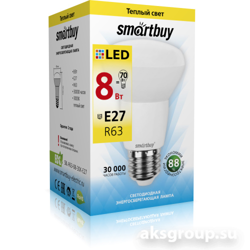 Лампа Smartbuy R63-08W/3000/E27 ( SBL-R63-08-3K-E27 )