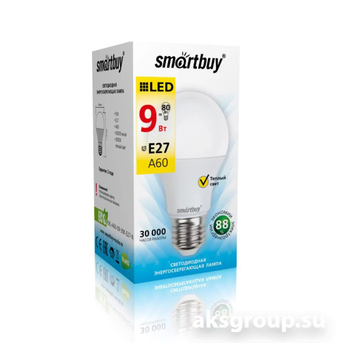 Лампа Smartbuy A60-09W/3000/E27 ( SBL-A60-09-3K-E27 )