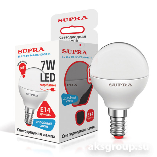 Лампы Supra SL-LED-PR-P45-7W/4000/E14
