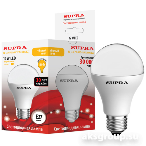 Лампы Supra SL-LED-PR-A60-12W/3000/E27