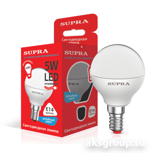 Лампы Supra SL-LED-ЭKO-G45-5W/4000/E14