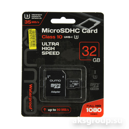 Qumo MicroSDHC 32Gb Class 10 UHS-I U3 (с адапт. SD)