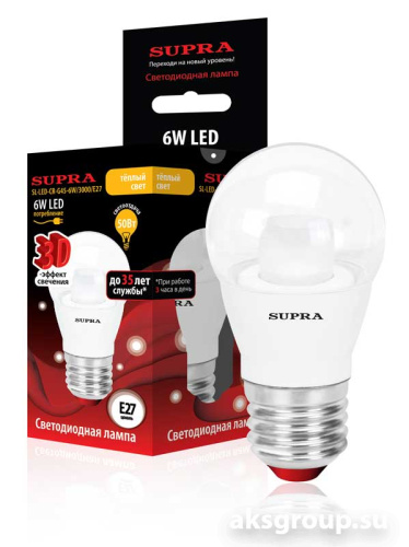 Лампы Supra SL-LED-CR-G45-6W/3000/E27