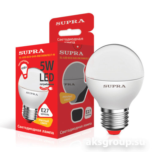 Лампы Supra SL-LED-ЭKO-G45-5W/3000/E27