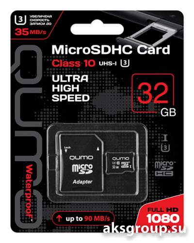 Qumo MicroSDHC 32Gb Class 10 UHS-I U3 (с адапт. SD)